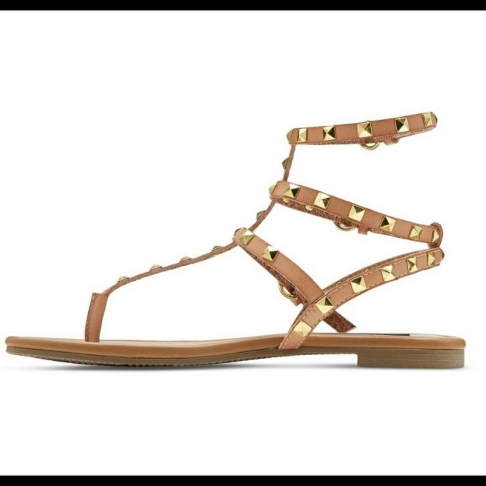 Betseyville by Betsey Johnson tan leather,  studded gladiator sandal. Size 10